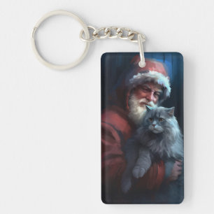 Russian Blue Cat Santa Claus Festliche Weihnachten Schlüsselanhänger