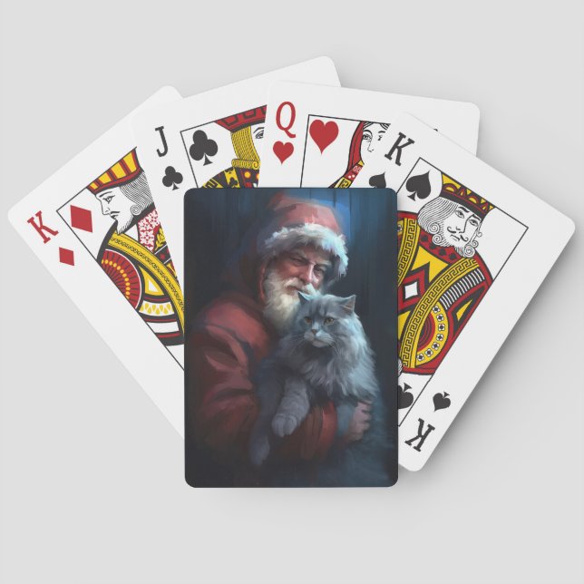 Russian Blue Cat Santa Claus Festliche Weihnachten Spielkarten (Rückseite)