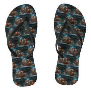 Russian Blue Cat Snowy Sleigh Weihnachtsdekor Flip Flops