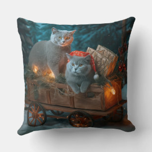 Russian Blue Cat Snowy Sleigh Weihnachtsdekor Kissen
