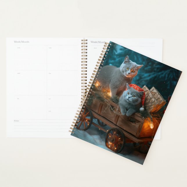 Russian Blue Cat Snowy Sleigh Weihnachtsdekor Planer (Anzeige)