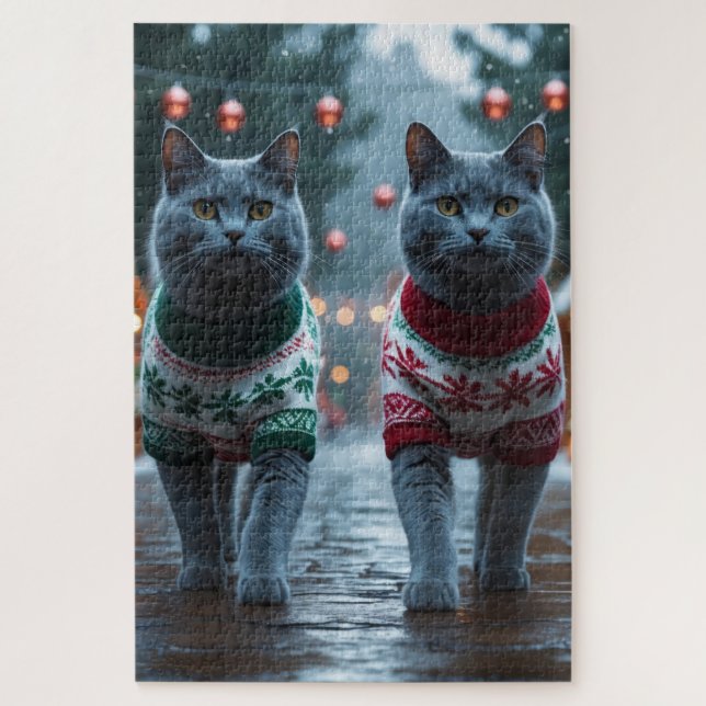 Russian Blue Cats Christmas Snow Holiday  (Vertikal)