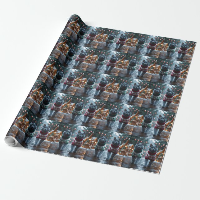 Russian Blue Cats Christmas Snow Holiday  Geschenkpapier (Ungerollt)