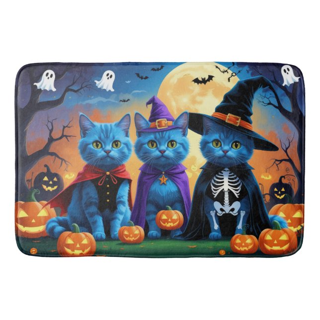 Russian Blue Cats Pumpkin Halloween Funny Badematte (Vorderseite)
