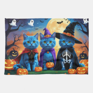 Russian Blue Cats Pumpkin Halloween Funny Geschirrtuch