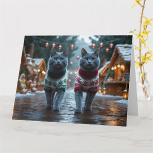 Russian Blue Cats Weihnachtsschneeferien Karte