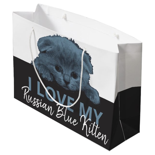 Russian Blue Kitten Große Geschenktüte (Rückseite Schrägansicht)