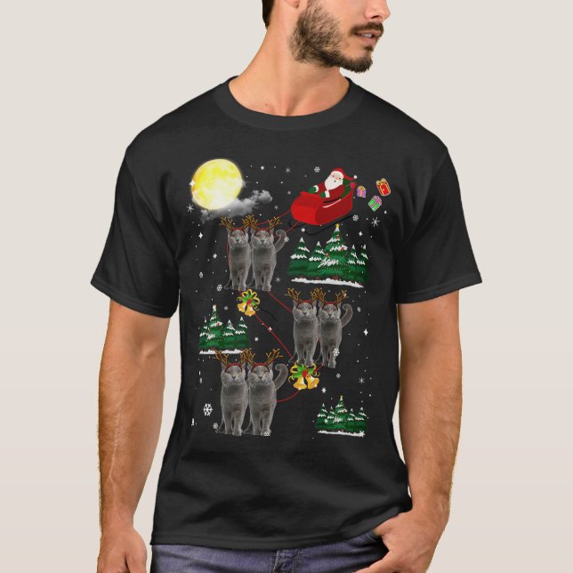 Russian Blue Reindee Christmas Russian Blue Cat L T-Shirt (Vorderseite)