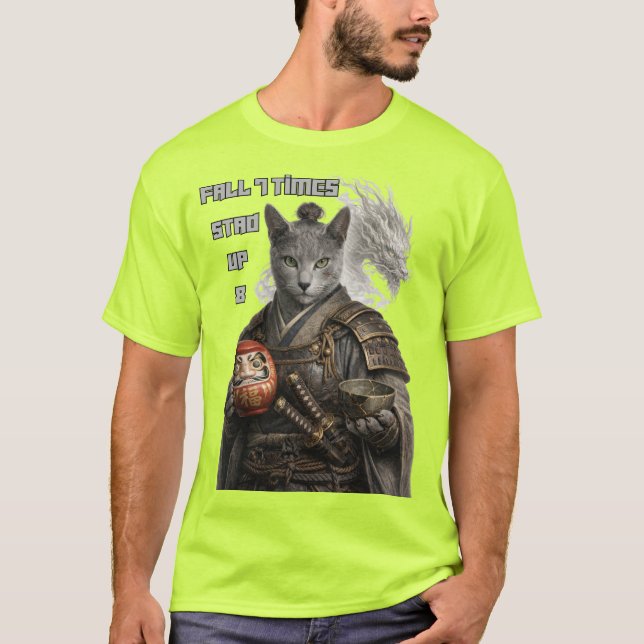 Russian Blue Samurai Cat T-Shirt (Vorderseite)