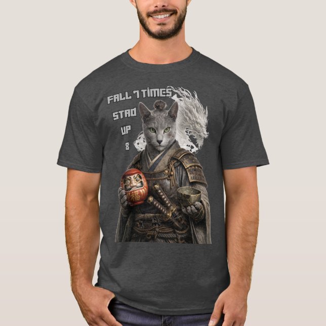 Russian Blue Samurai Cat T-Shirt (Vorderseite)