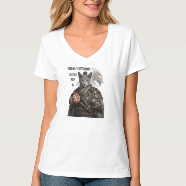 Russian Blue Samurai Cat T-Shirt (Vorderseite)