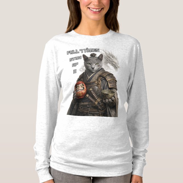 Russian Blue Samurai Cat T-Shirt (Vorderseite)