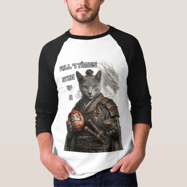 Russian Blue Samurai Cat T-Shirt (Vorderseite)