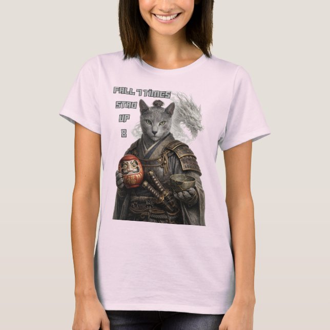 Russian Blue Samurai Cat T-Shirt (Vorderseite)