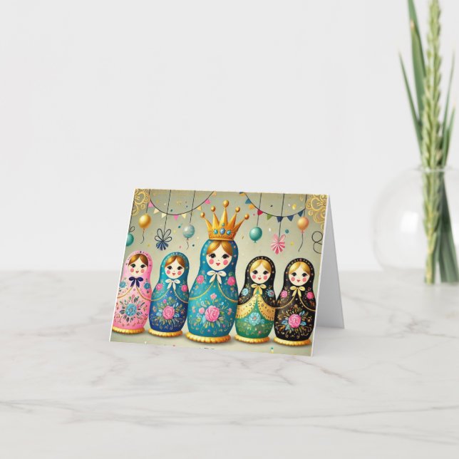 Russian Doll Birthday Card Karte (Vorderseite)