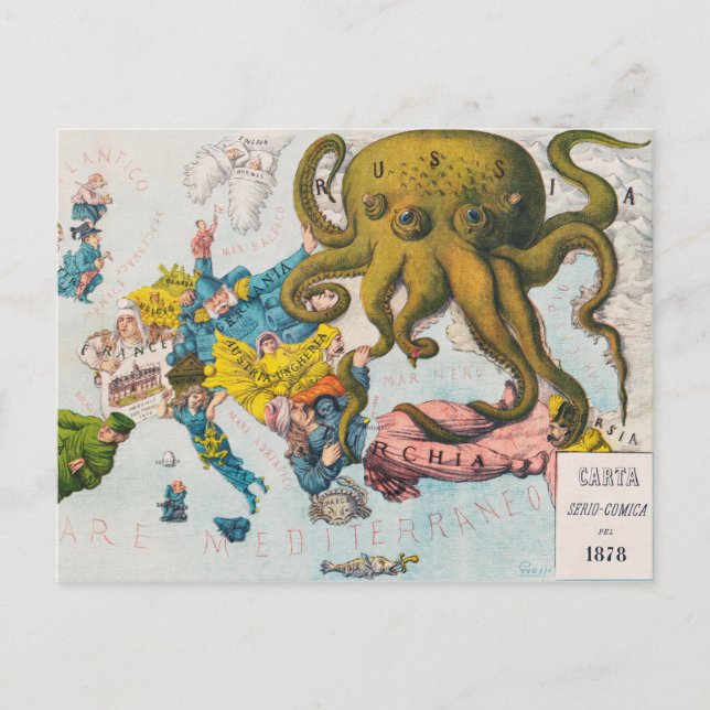 Russian Kraken Vintag Map Cartoon c.1800 Postkarte (Vorderseite)
