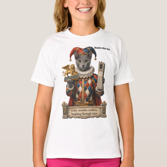 Russisch Blau Arlequin Katze T-Shirt (Vorderseite)