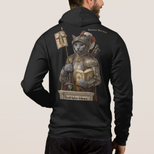 Russisch Blau Conquistador Katze – Ehre und Vermäc Hoodie