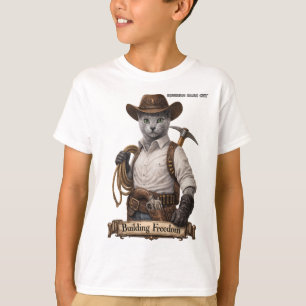 Russisch Blau Cowboy Katze – Freiheit aufbauen T-Shirt