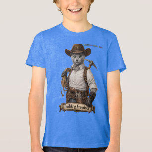 Russisch Blau Cowboy Katze – Freiheit aufbauen Tri-Blend Shirt