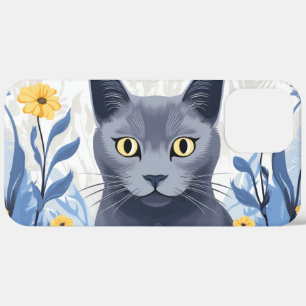 Russisch Blau Katze Gelbe Blumen Case-Mate iPhone Hülle