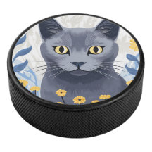 Russisch Blau Katze Gelbe Blumen