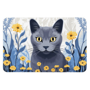Russisch Blau Katze Gelbe Blumen Magnet