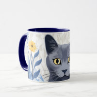 Russisch Blau Katze Gelbe Blumen