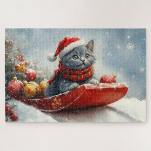 Russisch Blau Katze im Schlitten Lass es schneien 