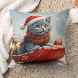 Russisch Blau Katze im Schlitten Lass es schneien Kissen