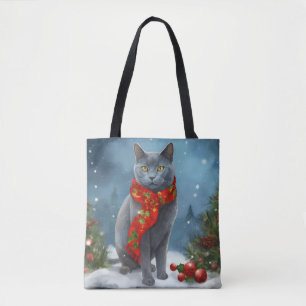 Russisch Blau Katze im Schnee Weihnachten Tasche