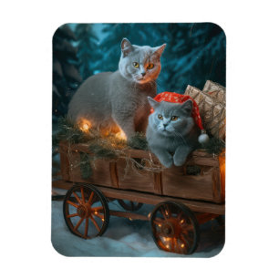 Russisch Blau Katze Schneeschlitten Weihnachtsdeko Magnet
