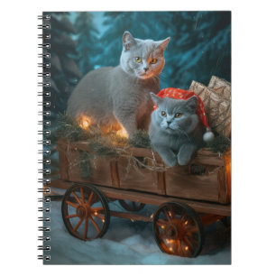 Russisch Blau Katze Schneeschlitten Weihnachtsdeko Notizblock