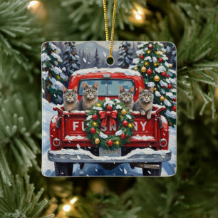Russisch Blau Katze Weihnachten Rotes Lastwagen Fe Keramikornament