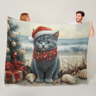 Russisch Blau Katze Weihnachten Vintage Strand Fleecedecke