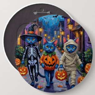 Russisch Blau Katzen in Halloween-Kostümen Button