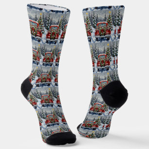 Russisch Blau Katzen-Weihnachten-Roter-LKW-Urlaub Socken