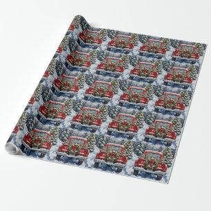 Russisch Blau Katzen-Weihnachten Rotes Lastwagen F Geschenkpapier