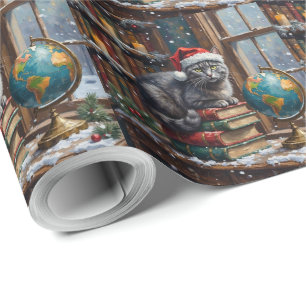 Russisch Blau Katzen-Weihnachtsbibliothek Lesekamm Geschenkpapier