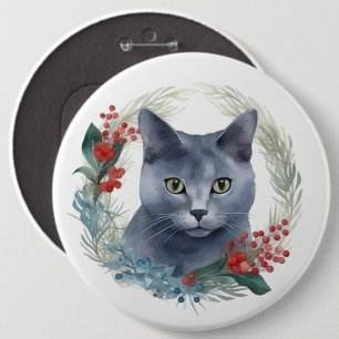 Russisch Blau Katzen-Weihnachtskranz Festliches Kä Button