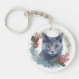 Russisch Blau Katzen-Weihnachtskranz Festliches Kä Schlüsselanhänger