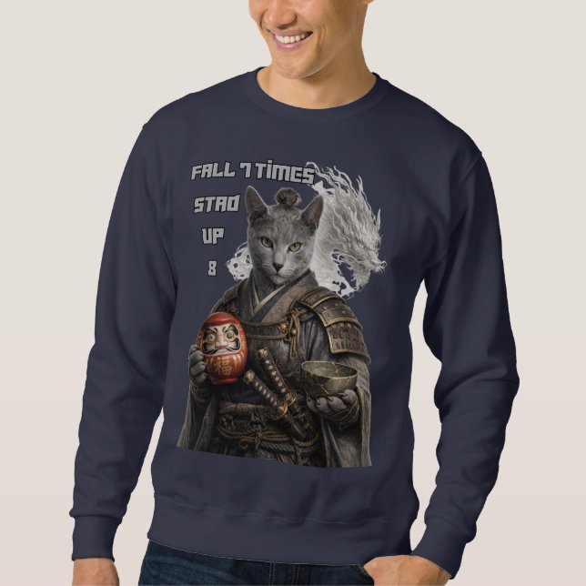 Russisch Blau Samurai Katze Sweatshirt (Vorderseite)