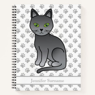 Russisch Blau Süße Cartoon-Katze & Benutzerdefinie Notizbuch