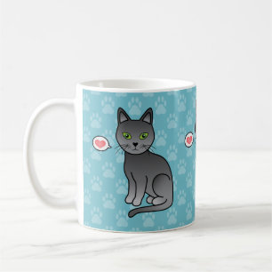 Russisch blaue Katzen mit Herz auf blauem Hintergr Kaffeetasse