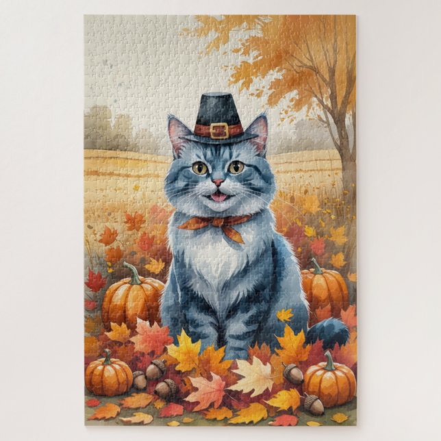 Russische Blaue Katze Herbst Verlassene Erntedank  (Vertikal)