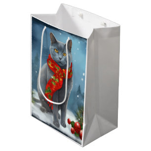 Russische Blaue Katze im Schnee Weihnachten Mittlere Geschenktüte