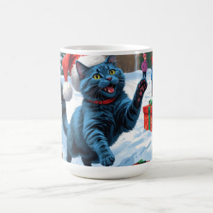 Russische blaue Katze mit Weihnachtsmütze Kaffeetasse