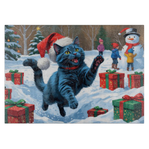 Russische blaue Katze mit Weihnachtsmütze Schneidebrett