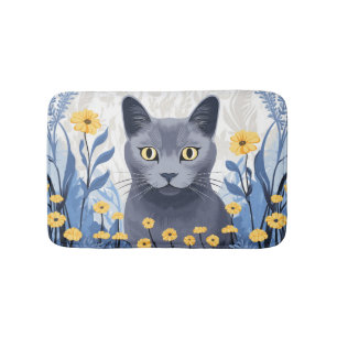 Russische Blaukatzengelbe Blumen Badematte