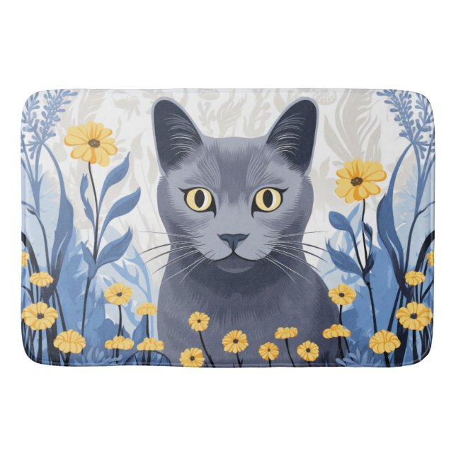 Russische Blaukatzengelbe Blumen Badematte (Vorderseite)